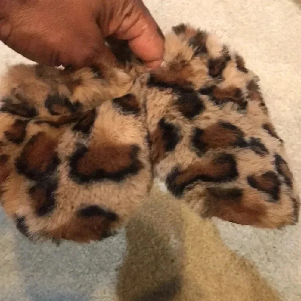 Faux fur Animal Print Slip On House Shoes-Size 7.5 - Picture 5 of 7
